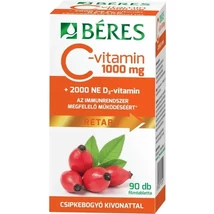 BÉRES C-VITAMIN 1000 MG RETARD 90DB FILMTABLETTA CSIPKEBOGYÓ+D3
