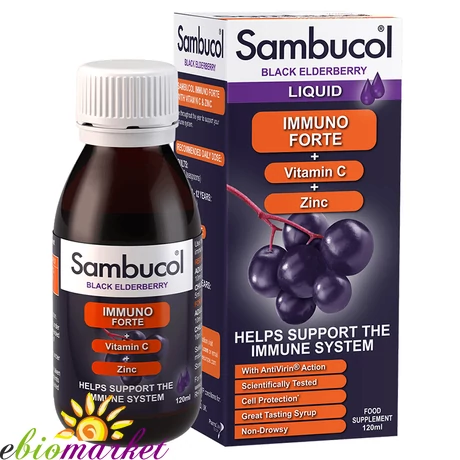 SAMBUCOL FEKETEBODZA FOLYADÉK IMMUNO FORTE + VITAMIN C + ZINC 120ML