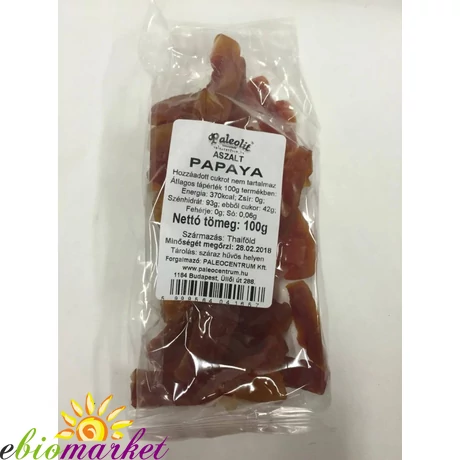 Aszalt papaya szelet cukormentes 100g Paleolit