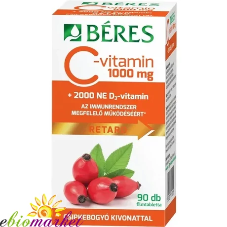 BÉRES C-VITAMIN 1000 MG RETARD 90DB FILMTABLETTA CSIPKEBOGYÓ+D3