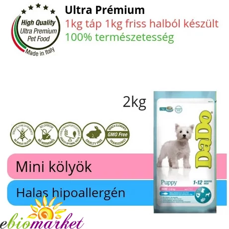 DADO PUPPY MINI BREED FISH &amp; RICE 2KG HALAS MINI KÖLYÖKKUTYATÁP